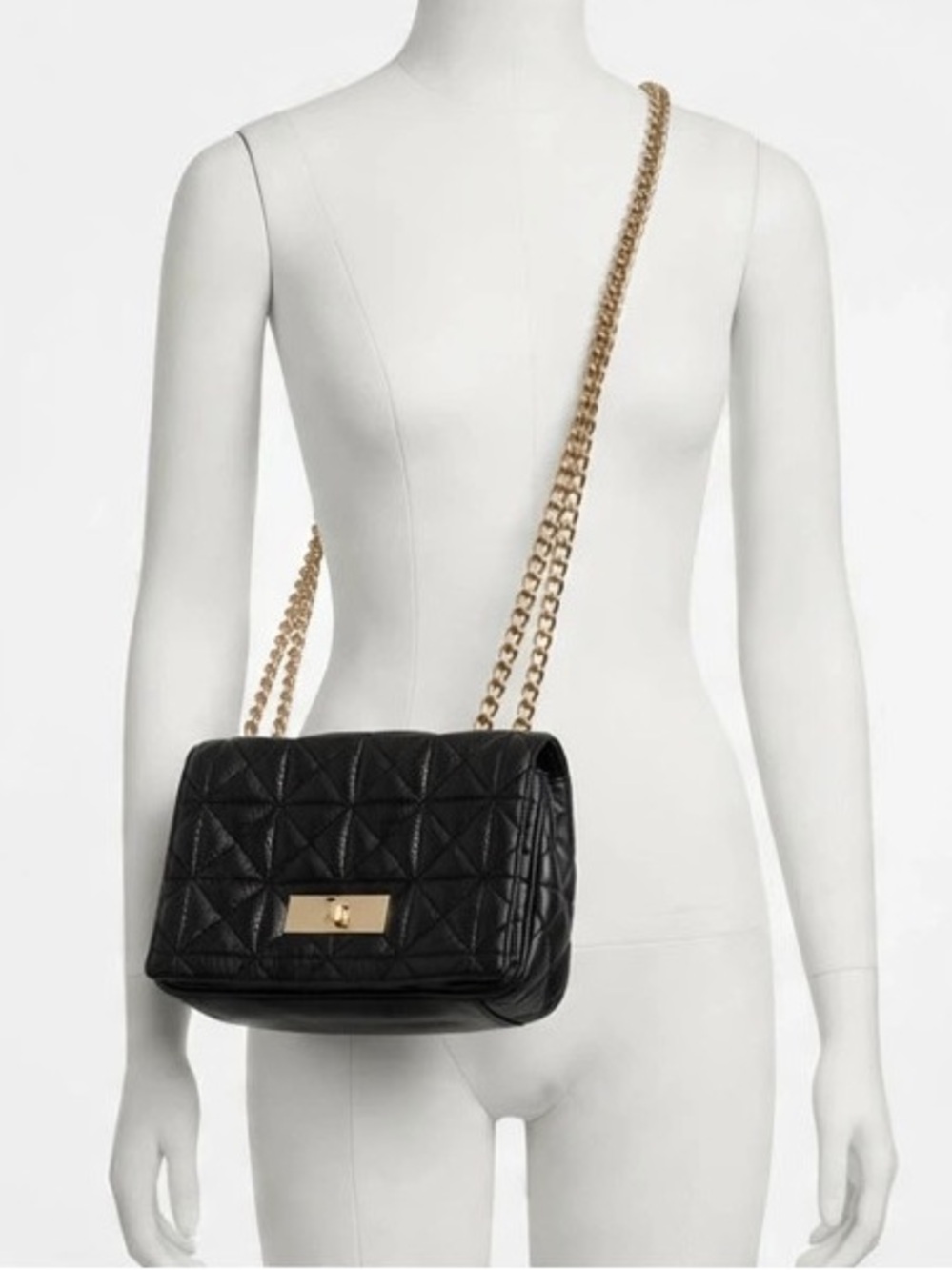 Kate Spade Chic Black Quilted Crossbody Bag with Gold Chain